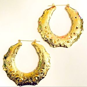 Goldtone Doorknocker Bamboo Earrings Round-1